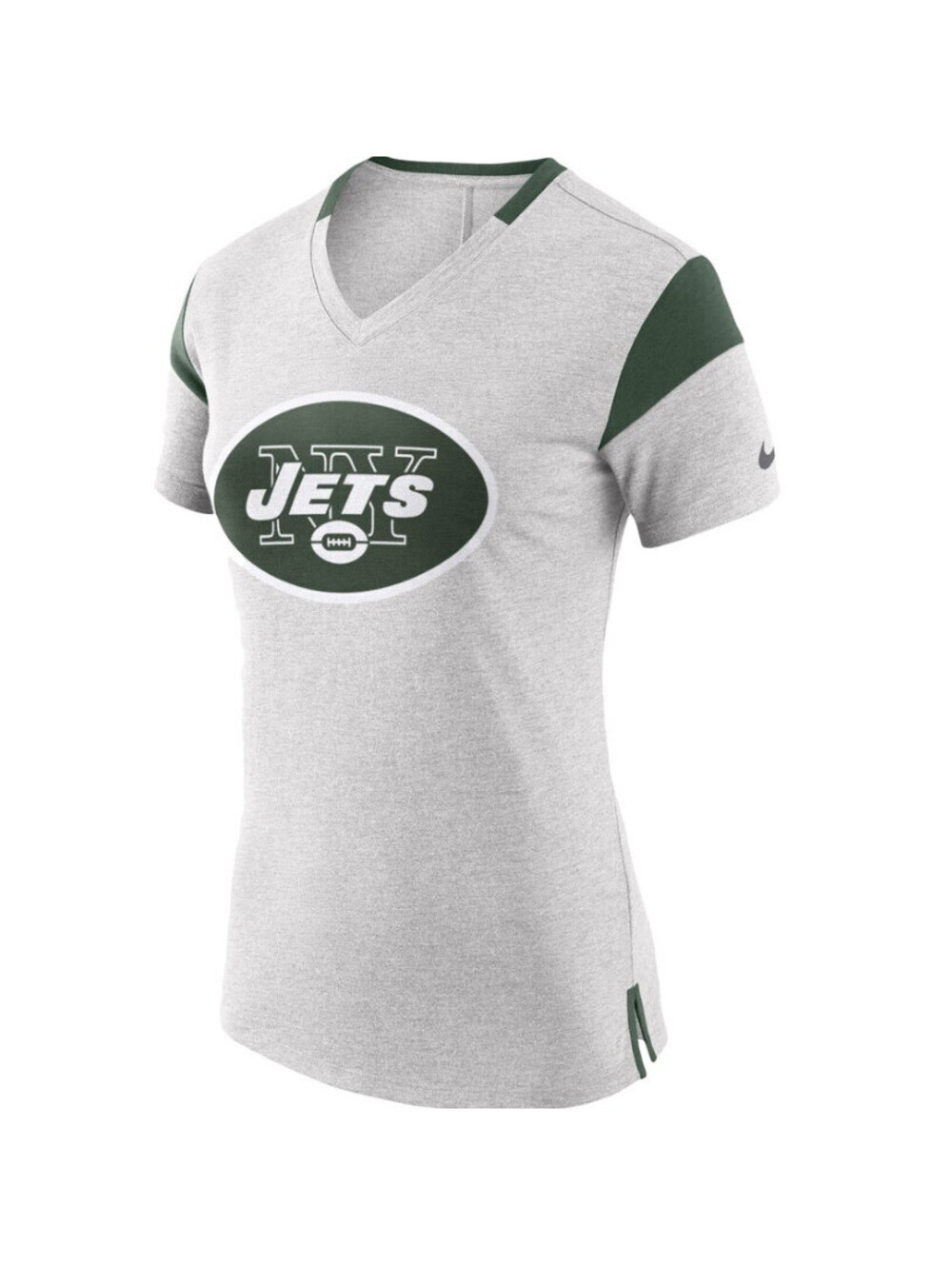 NEW Nike Dri-FIT NFL New York Jets V-Neck T-Shirt Heathered Gray Green Womens S